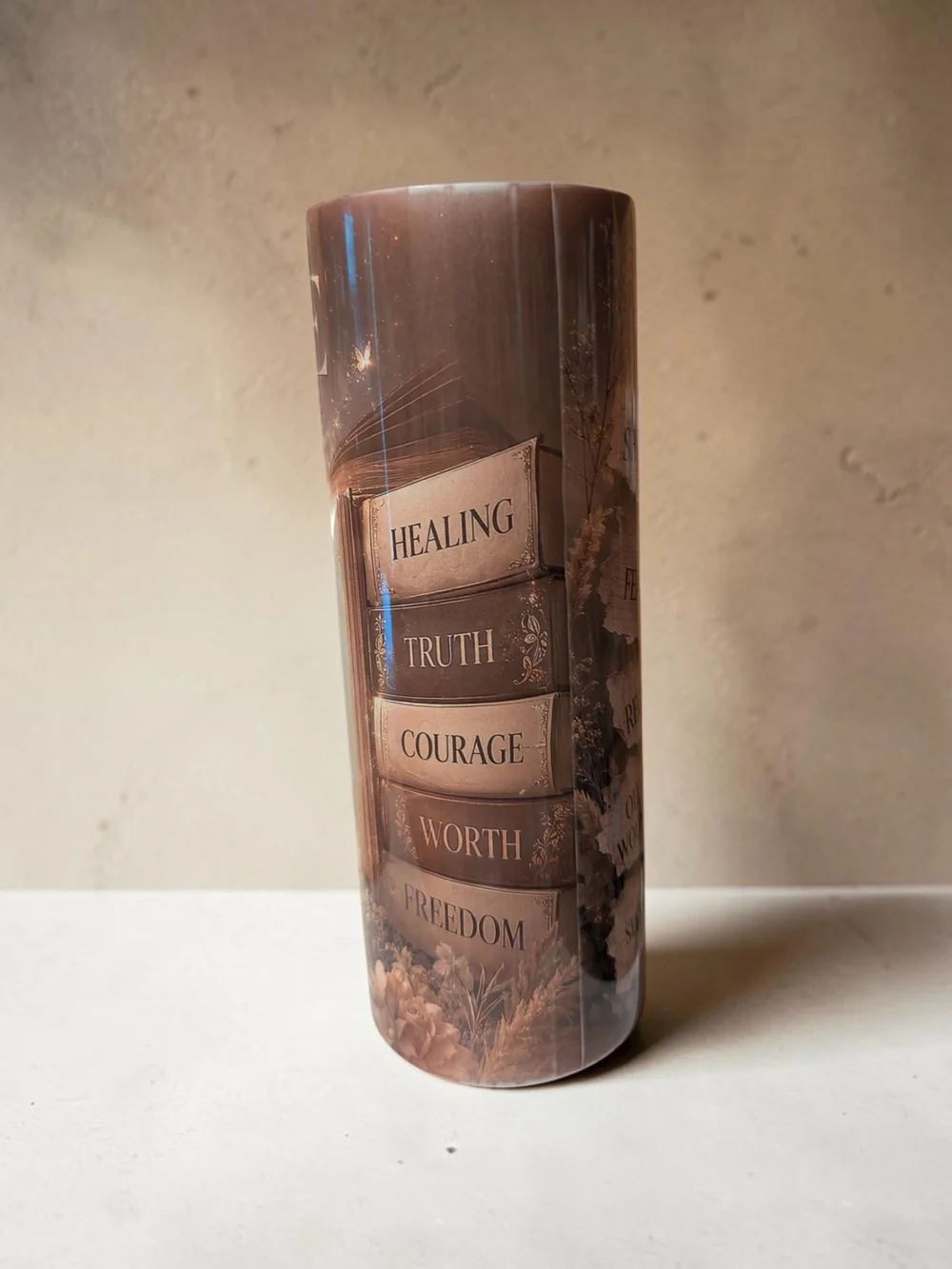Rewire Your Story Decorative Tumbler - Warm Brown
